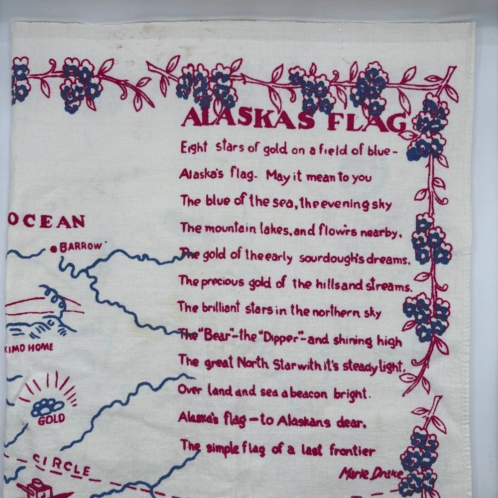 Vintage 1940s‎ 1950s Alaska Map Souvenir Table Cloth 37